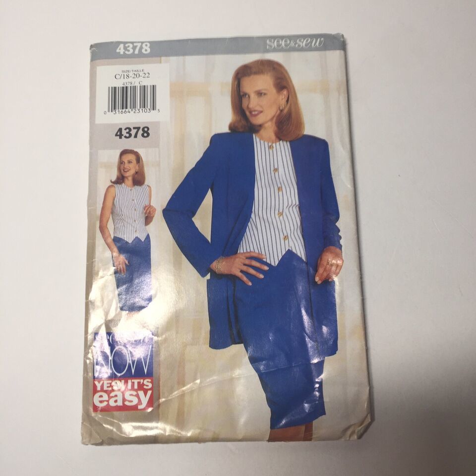 See & Sew 4378 Size 18-22 Misses' Misses' Petite Jacket Skirt and Top - $12.86