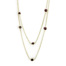 LO4702 - Gold Brass Necklace with AAA Grade CZ  in Garnet - $477.54 MXN