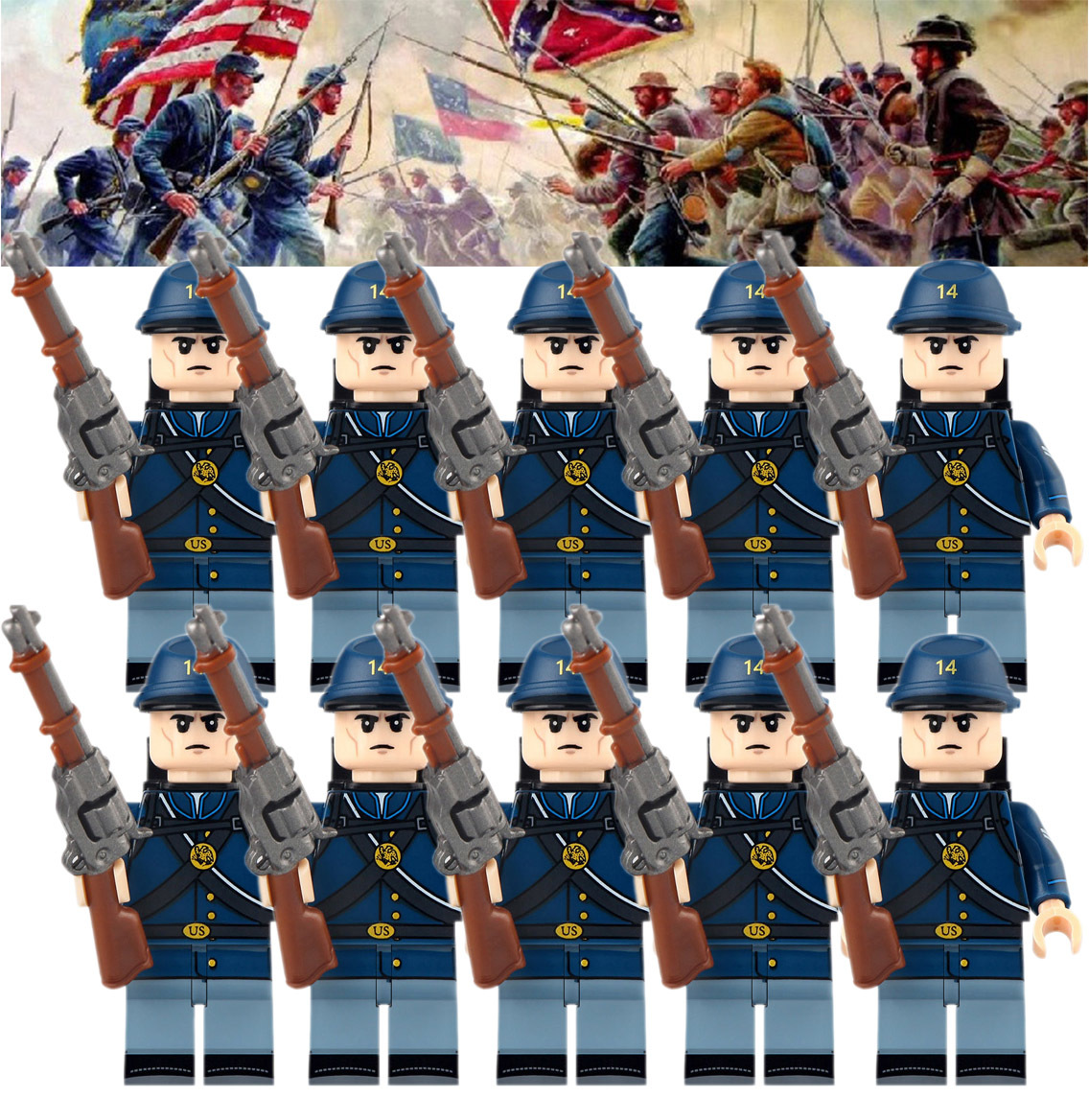10pcs American Civil War 1861 Union Army The Northern Soldiers Minifigures Toys