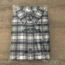 New Flannel Lands&#39; End Men&#39;s Shirt Slim Fit Sz Large 16-16.5 Blue Red Plaid - £13.90 GBP