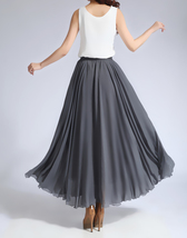 Gray Long Chiffon Skirt Women Custom Plus Size Chiffon Beach Skirt image 3