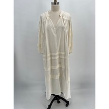 Apiece Apart Mari Midi Dress Sz M Cream 3/4 Sleeve Cotton Voile Pin Tuck - $73.50