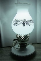 Vintage Milk Glass Hobnail Base Currier &amp; Ives Farm Scene Electric Table... - $19.99