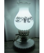 Vintage Milk Glass Hobnail Base Currier &amp; Ives Farm Scene Electric Table... - $24.59 CAD