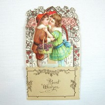 Vintage Valentine Pop Up 3D Pull Down Die Cut Boy Girl Kissing Stand Up Germany - £15.63 GBP