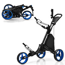 Costway Folding 3 Wheels Golf Push Cart W/Bag Scoreboard Adjustable Handle Blue - £184.60 GBP