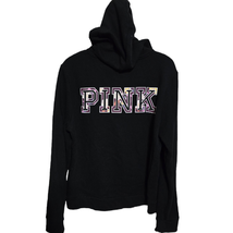 Victoria’s Secret Pink Large Black Floral Print Logo Pullover Hoodie Pocket  - £24.17 GBP