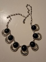Vintage Sarah Coventry Black &amp; Silver Tone Necklace Sign - £16.28 GBP