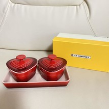 Le Creuset Petite Ramekin D&#39;Amour Set of 2 Heart shaped Cocotte red with... - $21.91