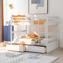 Full over Full Bunk Bed with Drawers Convertible Beds-White - £533.15 GBP