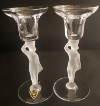 Vintage Bayel Bacchante Candle Holders Frosted Nude Stem Set of 2 - £85.21 GBP