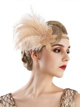 1920s Flapper Headband Rhinestone Feather Roaring 20s Great Gatsby Headpiece Hai - £26.58 GBP