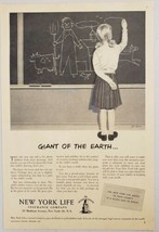 1951 Print Ad New York Life Insurance School Girl Writes on Chalk Board - $11.68