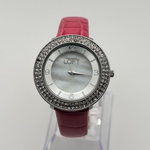 LOFT Ann Taylor Mother Pearl Crystals Silver Tone Pink Leather Women’s W... - $42.93 CAD