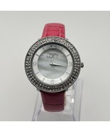 LOFT Ann Taylor Mother Pearl Crystals Silver Tone Pink Leather Women’s Watch  - $31.04
