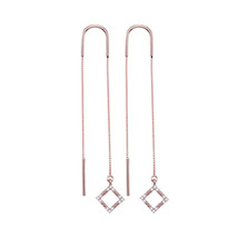 10k Rose Gold Womens Diamond Diagonal Square Dangle Threader Earrings 1/... - $240.00