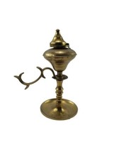 Antique Solid Brass Whale Oil lamp w Handle &amp; Snuffer Cap - £27.65 GBP