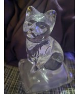 Vintage France Cristal d&#39;Arques Lead Crystal Clear Glass Cat Sitting On ... - $64.37 CAD