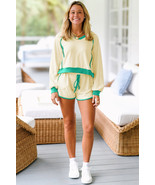 White Contrast Trim Colorblock Long Sleeve Pullover and Drawstring Short... - $697.01 MXN