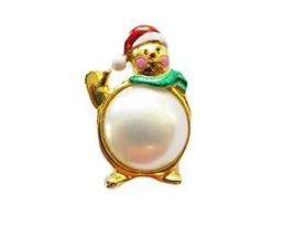 Danecraft Gold - Plated Faux Pearl Snowman Pin Brooch - £7.69 GBP