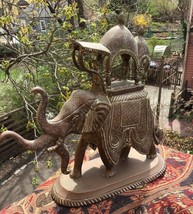 Vintage India Three Trunk Airavata Metal Elephant with Howdah - £91.38 GBP