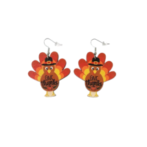 Wooden Thanksgiving Day Give Thanks Turkey Dangle Hook Earrings - New - £11.79 GBP
