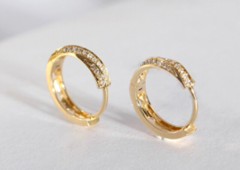 18K Gold Gemstone Wrap Huggie Hoops Earrings - S925 Silver, sparkle, Classy gift - £39.10 GBP