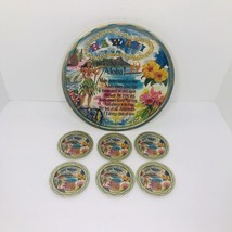 Vintage Ken Haag Hawaii Aloha State Metal Tin Tray 6 Coasters HAWAIIAN Barware - £15.74 GBP