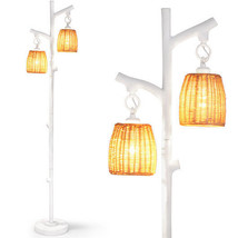 2 Light Tree Trunk Lamps with Wicker Shade-White - Color: White - £96.52 GBP