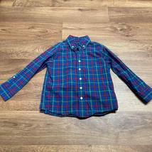 Lands End Boys Plaid Blue Red Green Long Sleeve Button Up Shirt Size 4 Small - £14.08 GBP