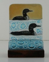 Loon Fused Art Glass Birds Business Card Holder Desktop Lodge Made Ecuador - £17.72 GBP