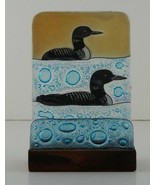 Loon Fused Art Glass Birds Business Card Holder Desktop Lodge Made Ecuador - £17.93 GBP