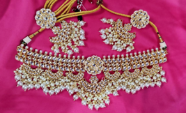 India Bollywood Novia Chapado en Oro Kundan Gargantilla Perla Collar Joyería Set - £37.25 GBP