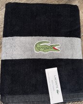 Lacoste ~ Bath Towel 100% Cotton 30&quot; x 52&quot; Black Gray Big Crocodile Logo - $32.66