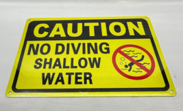 Caution NO DIVING Shallow Water Metal Wall Sign Swimming Warning Yellow - £10.97 GBP