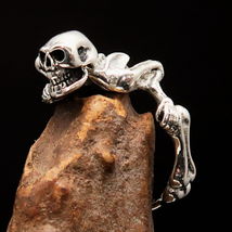 Perfect crafted Mens  Biker Skeleton Ring Alien Skull - antiqued Sterling Silver - £39.33 GBP
