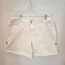 Womens Faded Glory Jean Shorts Size18W White Denim Pockets Roll Tab Legs - $12.61