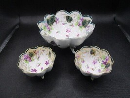 Trio of footed bowls, Mid century Japan, blue and gold accorns, [83] - £23.26 GBP
