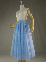 Light Blue A-line Tulle Skirt Women Custom Plus Size Plaid Midi Skirt image 4