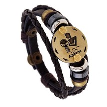 Unisex Leather Wristband Bracelet - Zodiac Horoscope Birth Sign AQUARIUS - £4.97 GBP