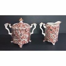 Vintage Royal Paisley Burnt Orange Rust Sugar Bowl And Creamer Set Footed - £17.40 GBP