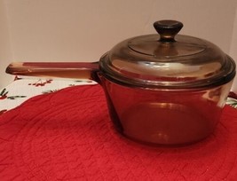 Corning Ware Vision Pyrex Amber 1 L Glass Sauce Pan Pot with Lid Pour Spout USA - £19.14 GBP
