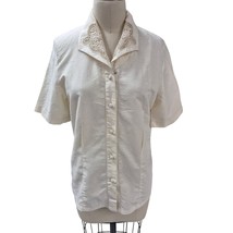 Vtg Susan Bristol Linen/Cotton Blouse White Lace Collar  Buttons Sz 6 - $33.86