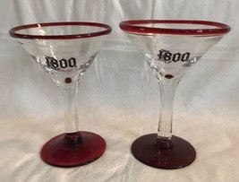 Jose Cuervo 1800 Tequila Red Rim &amp; Base Margarita Martini Glass Hand Blown RARE - £14.93 GBP