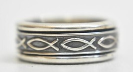 Fish spinner ring Christian religious sterling silver band Mexico size 6.5 - $47.52