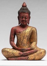 Antik Khmer Stil Holz Sitzende Statue Dhyana Meditation Mudra - 26cm/25.4cm - £241.64 GBP