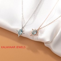 Blue Zircon Diamond Star Necklace / Blue Zircon Necklace / Blue Zircon Pendant - £76.56 GBP