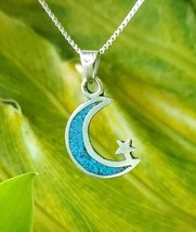Mexico Alpaca Silver &amp; Turquoise Crescent Moon 20&quot; Necklace - £44.81 GBP