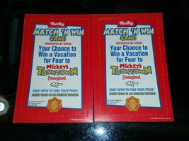 2qty Mickey's Toontown Disneyland Match 'n Win Game Cards In Tact 1993 Thrifty - $24.99