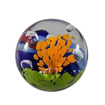 Vintage Art Glass Paperweight Blue Yellow Orange Red Controlled Bubbles - $24.99